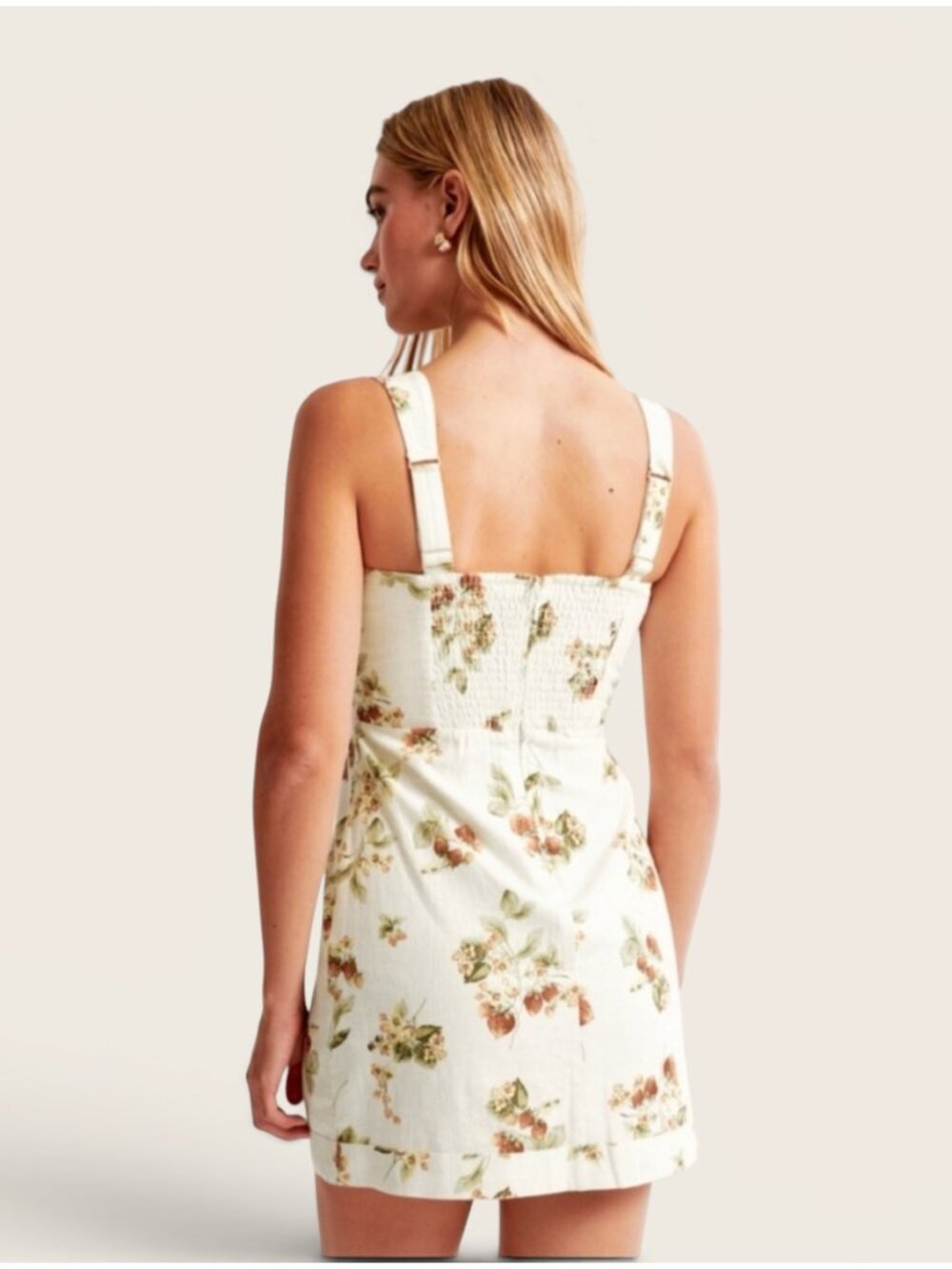 Abercrombie & Fitch Strawberry Print Linen Blend Wide Strap Mini Dress - Picture 2 of 9